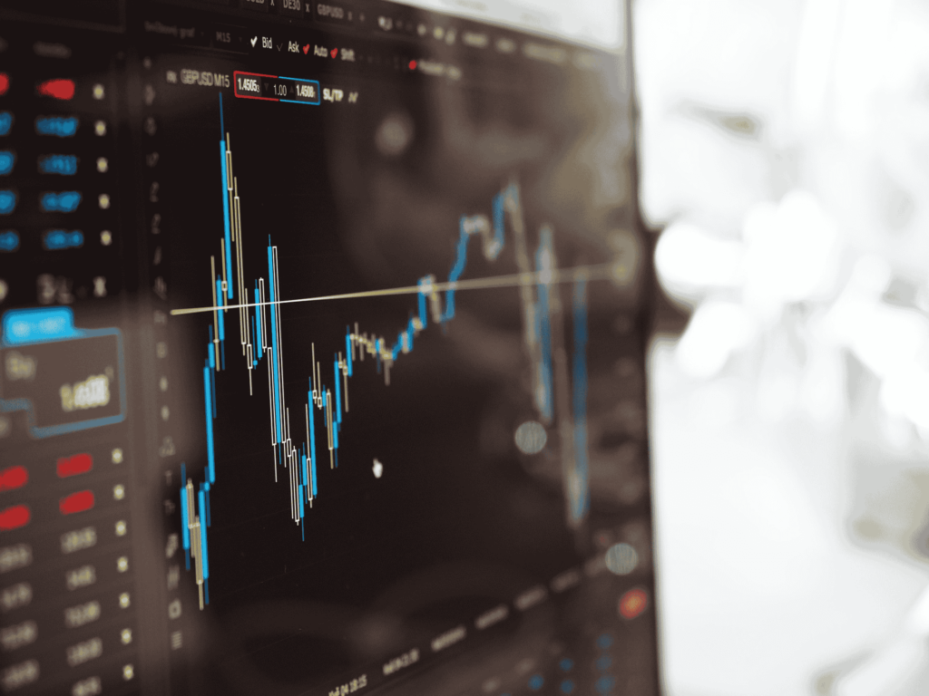 A detailed view of a stock market analysis chart displayed on a computer screen, featuring price movements, market trends, and indicators.