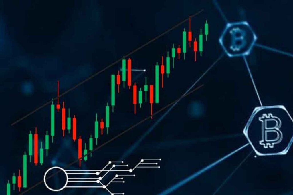 A dynamic visualization of Bitcoin Spark network with its digital connections and growth indicators, showcasing decentralized cryptocurrency transactions and trends.